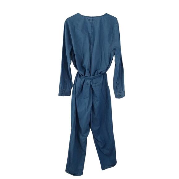OLD NAVY! BLUE CHAMBRAY LIGHTWEIGHT, BELTED TIE WAIST JUMPSUIT, ONESIE! SZ XL - Picture 5 of 9